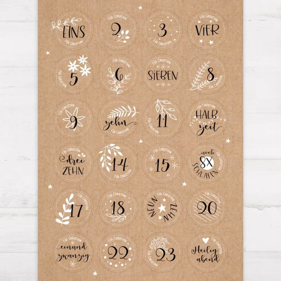 Adventskalender Aufkleber Zahlen "Frohe Weihnachten"