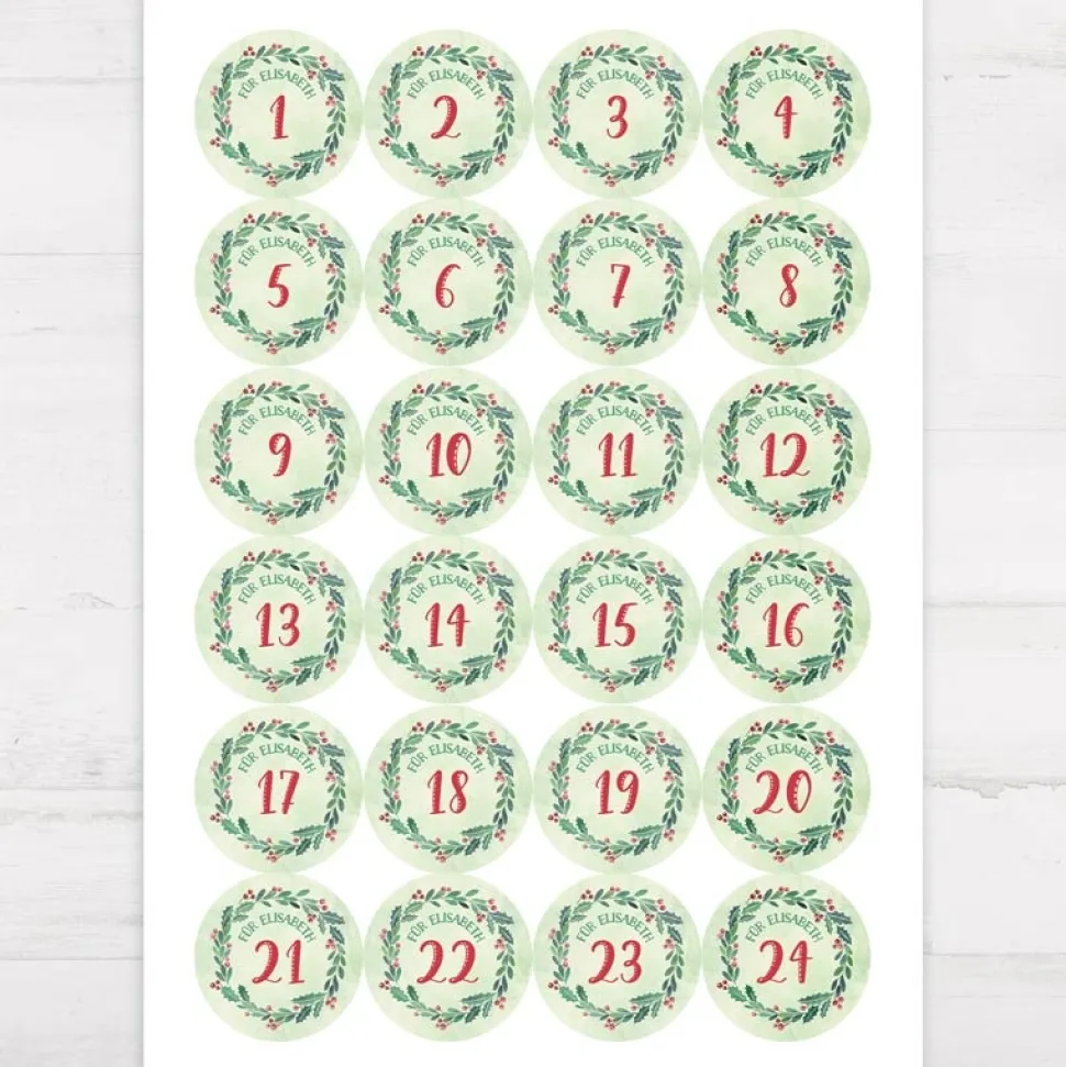 Adventskalender Aufkleber Zahlen "Weihnachtskranz"