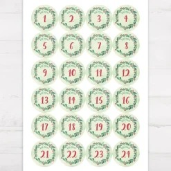 Adventskalender Aufkleber Zahlen "Weihnachtskranz"