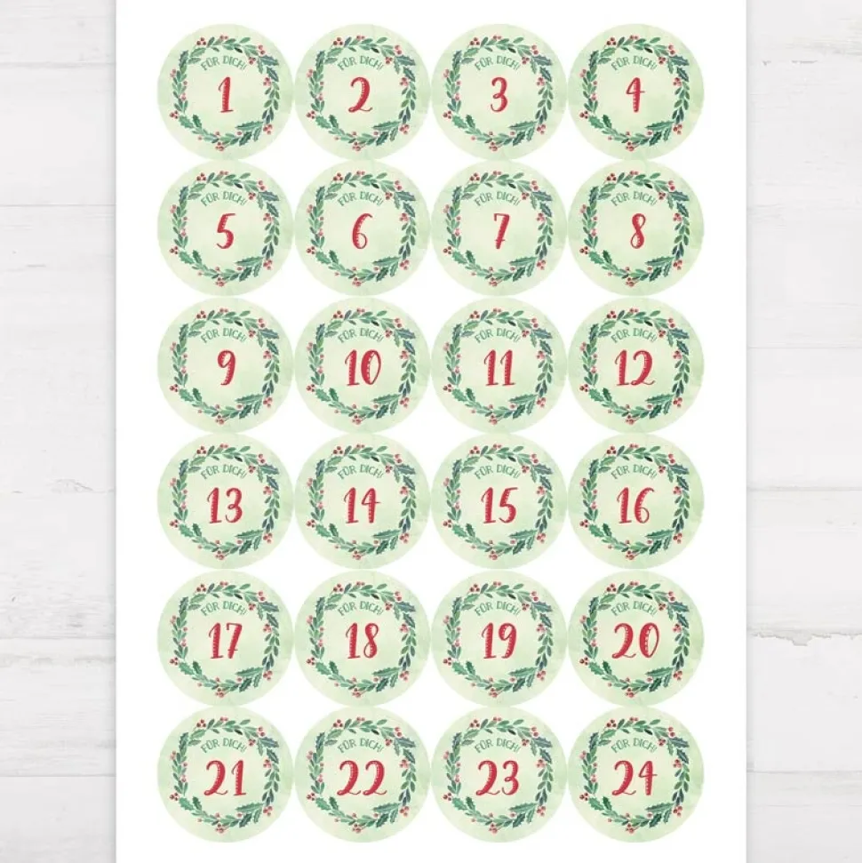 Adventskalender Aufkleber Zahlen "Weihnachtskranz"