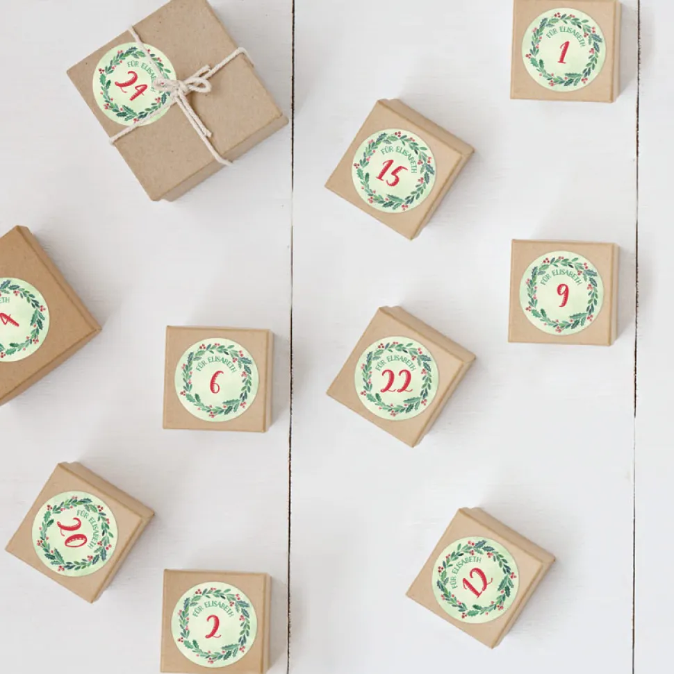 Adventskalender Aufkleber Zahlen "Weihnachtskranz"