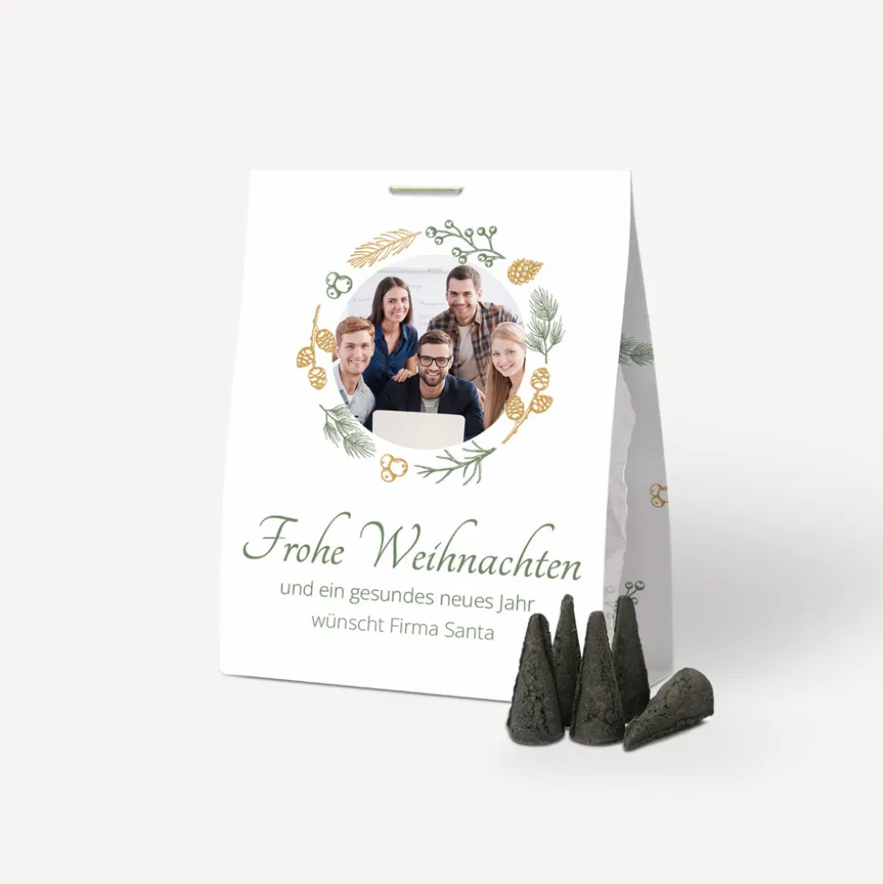 Aufsteller + Tütchen "Winterkranz" mit Crottendorfer Räucherkerzen "Weihrauch"