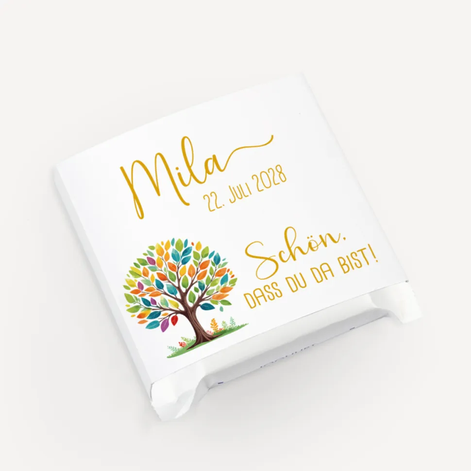 Banderole Mini Schokolade "Lebensbaum Bunte Blätter"