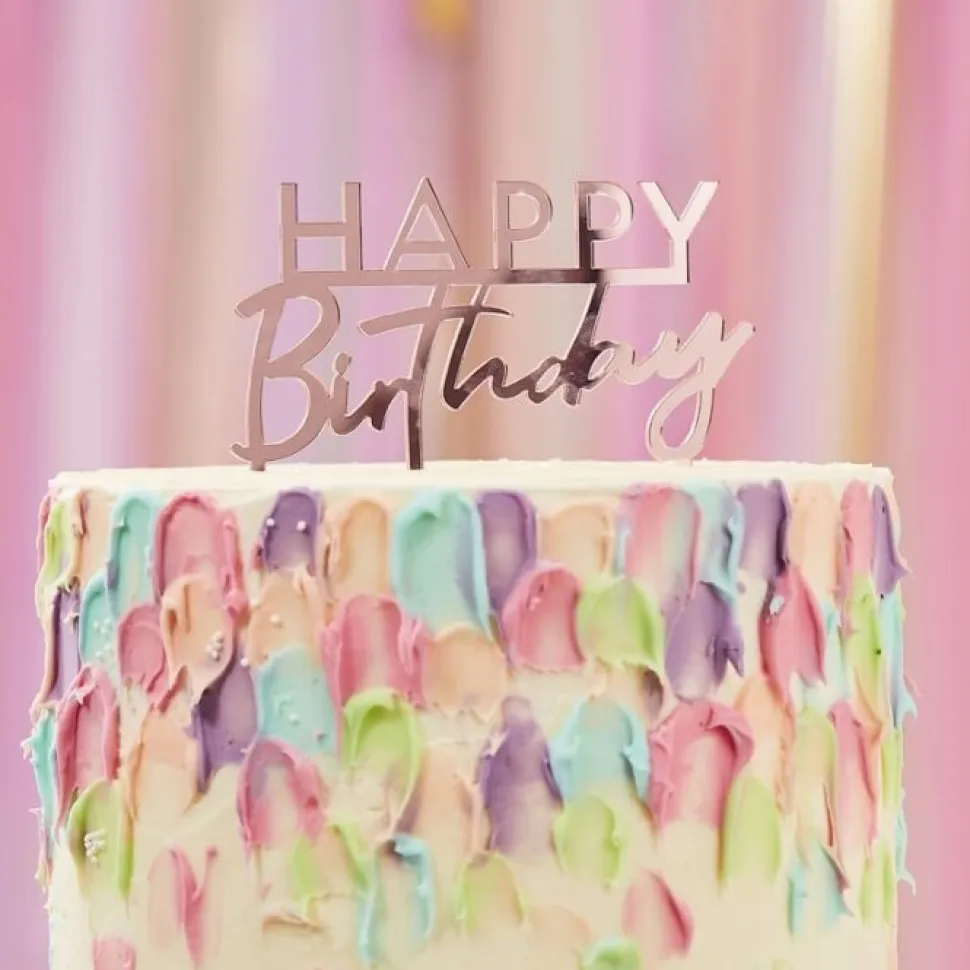 Cake Topper Acryl "Happy Birthday" roségold