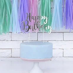 Cake Topper "Happy Birthday" silber