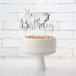 Cake Topper "Happy Birthday" silber