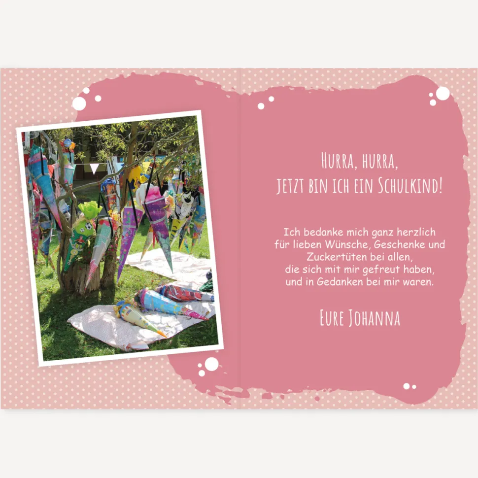 Danksagung Einschulung Mädchen "Farbklecks" rosa