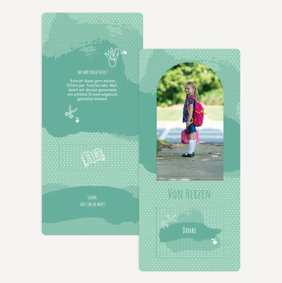 Danksagung Einschulung mit Lesezeichen "Farbklecks"