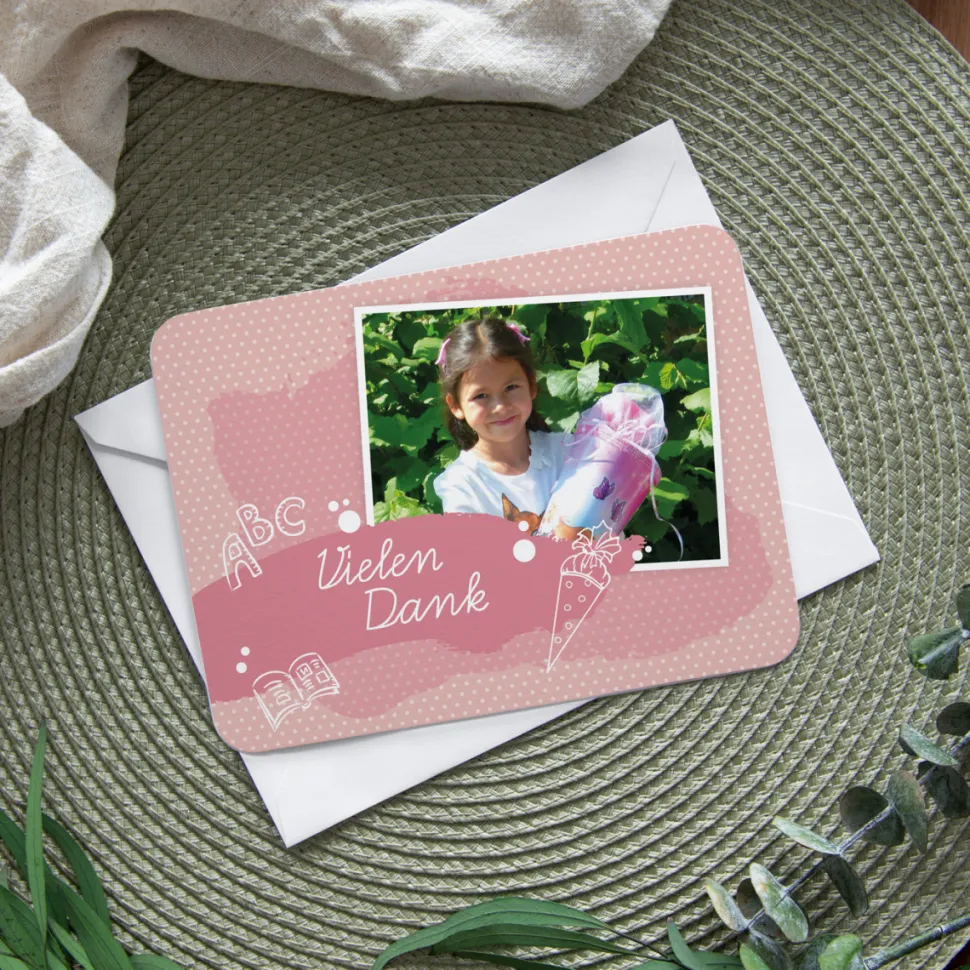 Danksagung Einschulung runde Ecken "Farbklecks" rosa