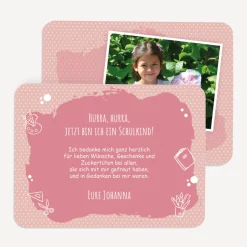 Danksagung Einschulung runde Ecken "Farbklecks" rosa