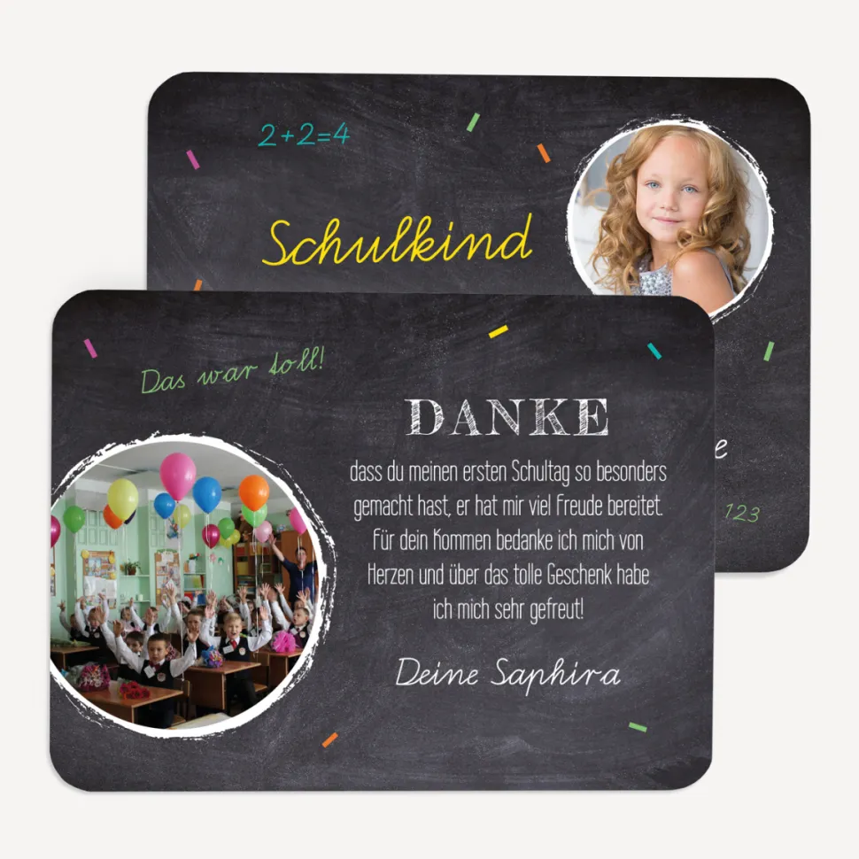 Danksagung Einschulung runde Ecken "Schulfreuden"