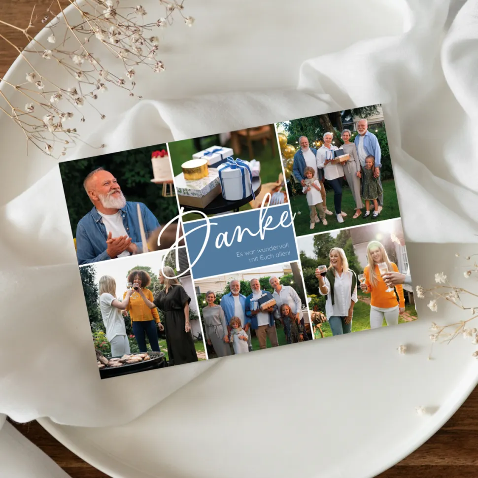 Danksagung Geburtstag Klappkarte quer "Party Memories"