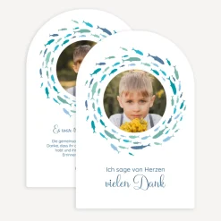 Danksagung Kommunion Bogenkarte "Fischschwarm"
