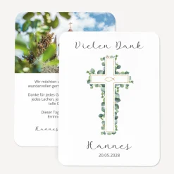 Danksagung Kommunion runde Ecken "Eukalyptus Kreuz"