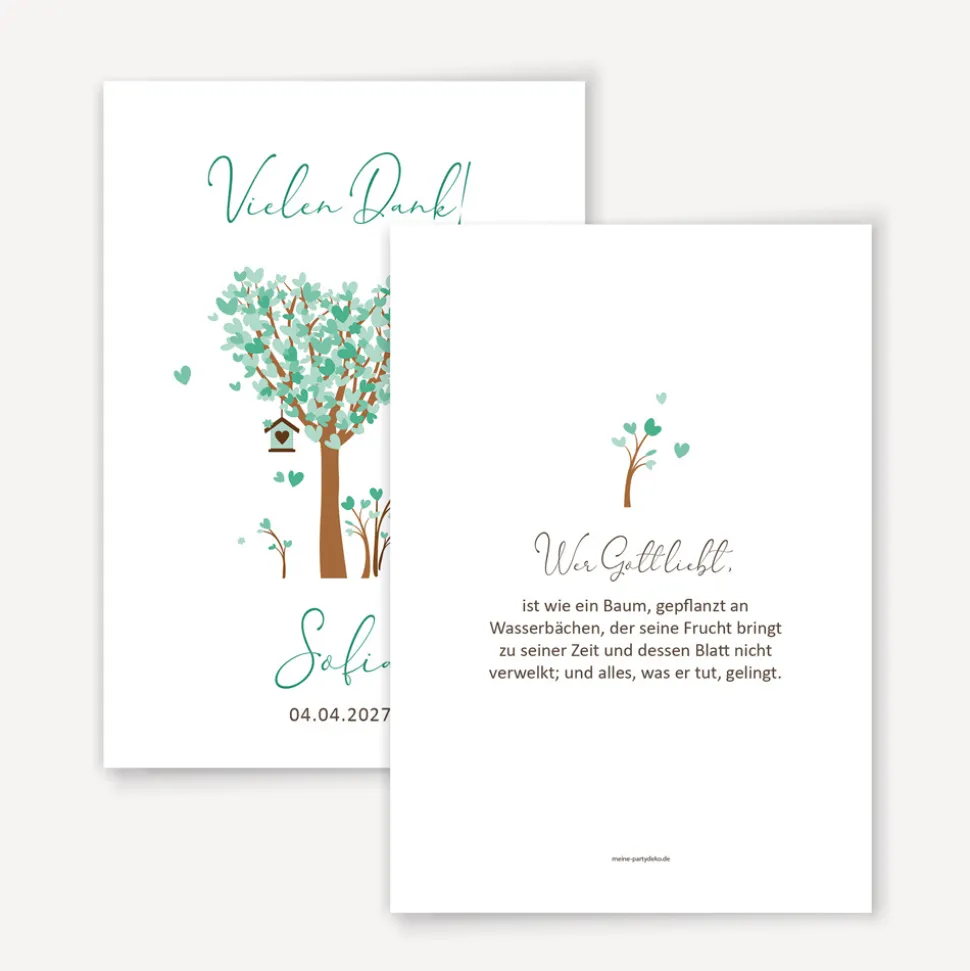Danksagung Taufe "Baum Herzen" mint