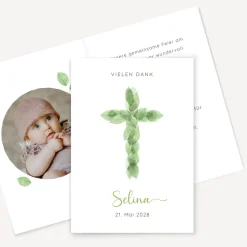 Danksagung Taufe "Blätterkreuz"