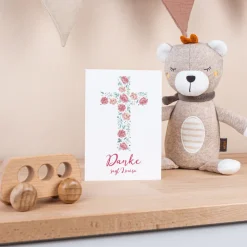Danksagung Taufe "Kreuz mit Blumen"