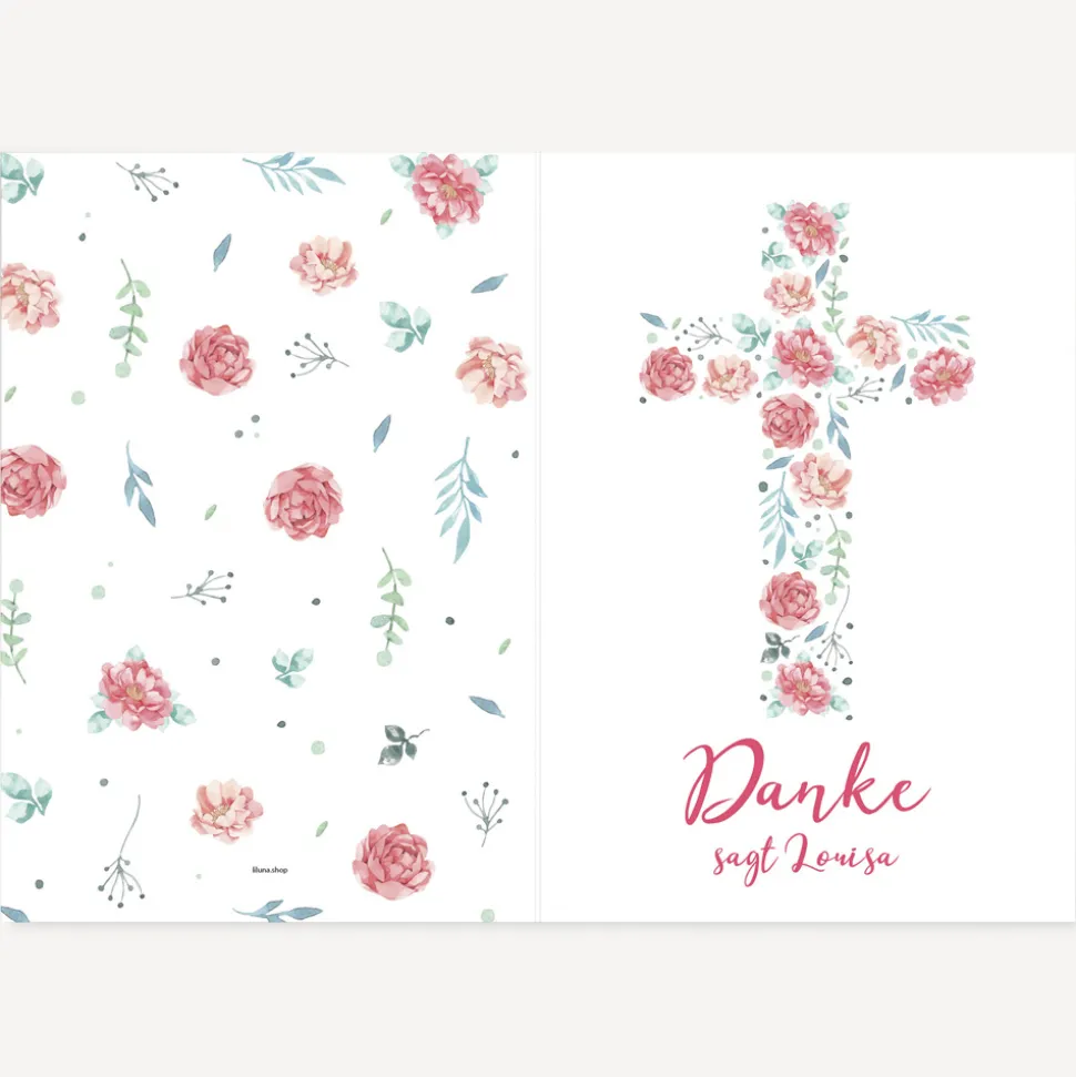 Danksagung Taufe "Kreuz mit Blumen"
