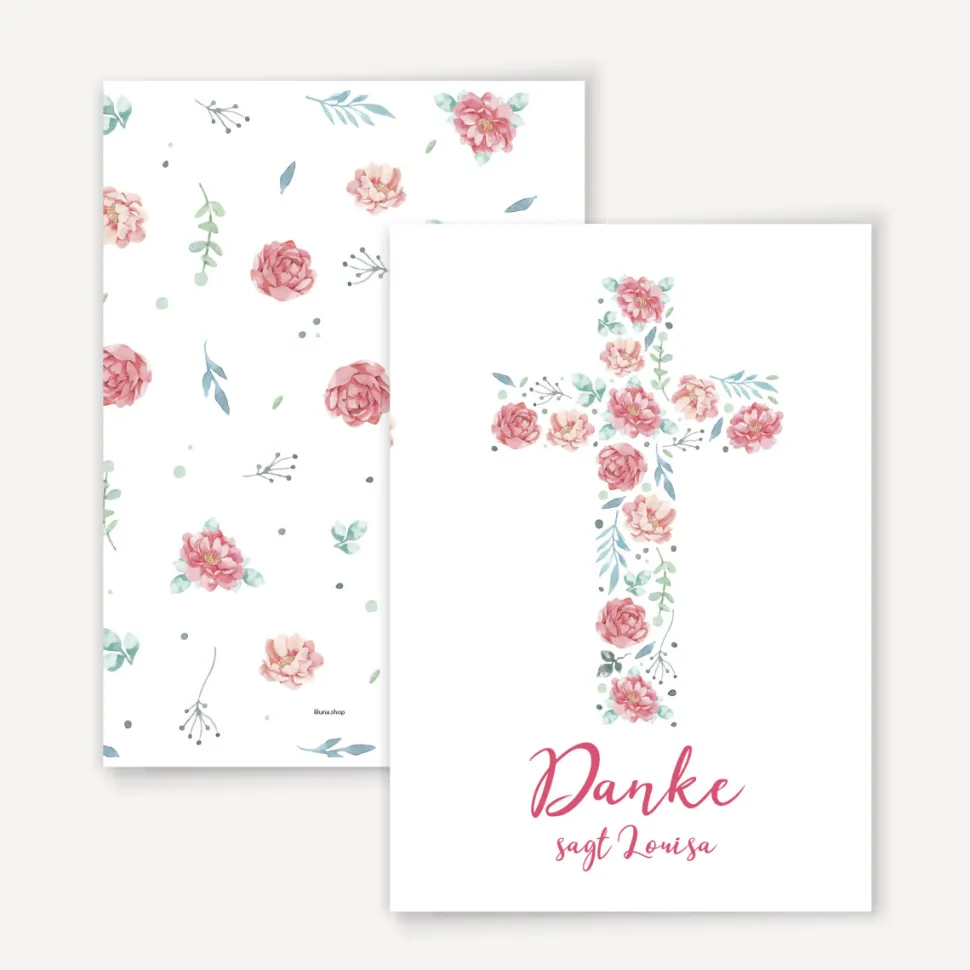 Danksagung Taufe "Kreuz mit Blumen"