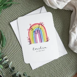 Danksagung Taufe runde Ecken "Regenbogen Vintage"