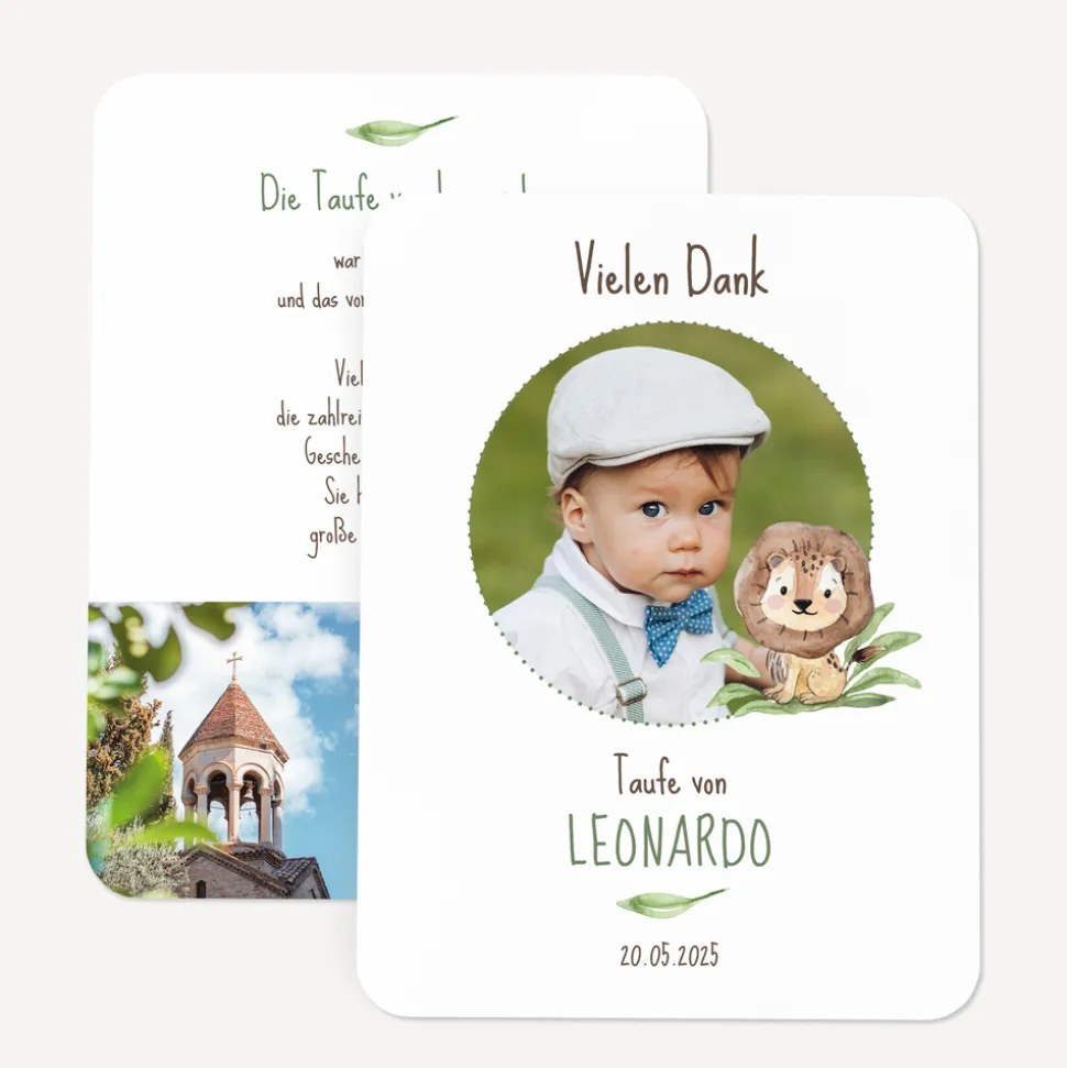 Danksagung Taufe runde Ecken "Löwe Leo"
