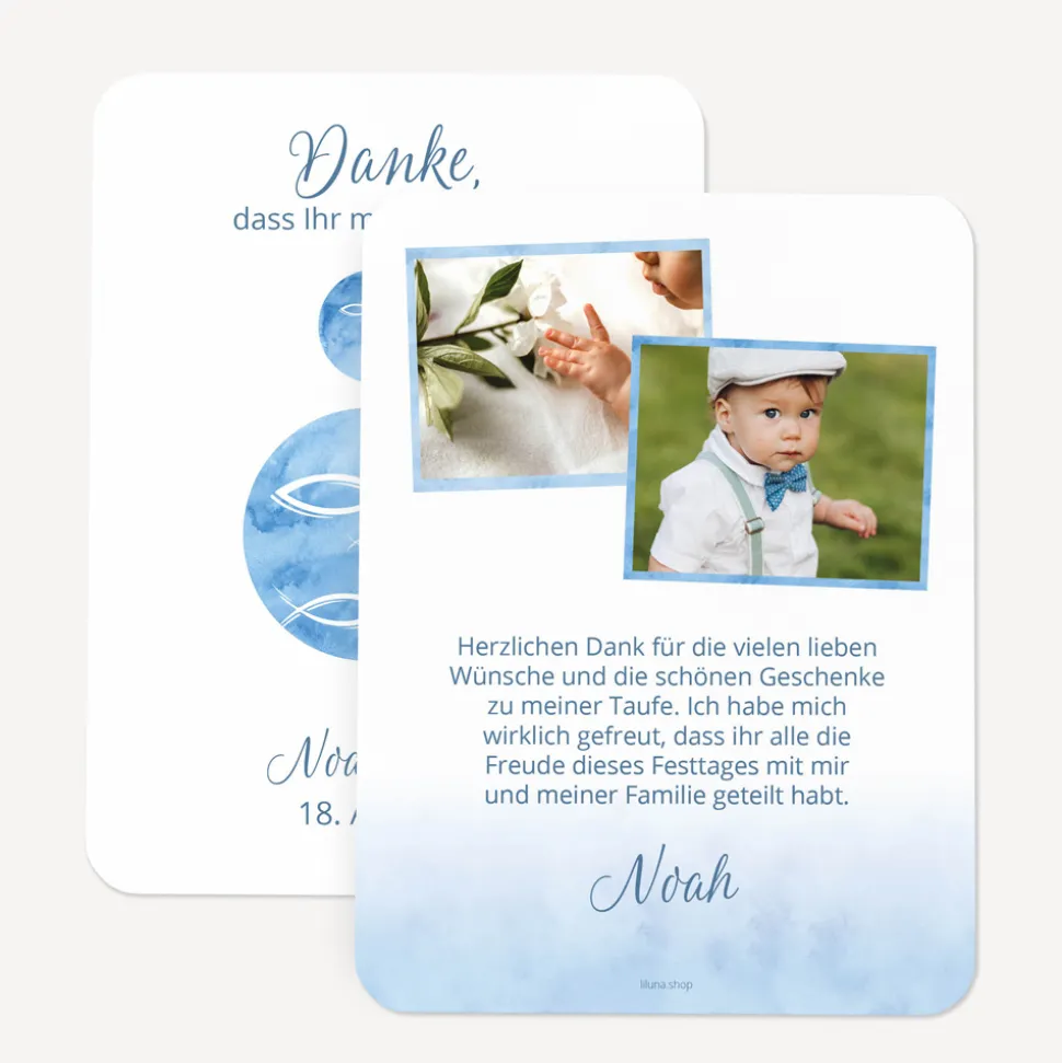 Danksagung Taufe runde Ecken "Fische klassisch"