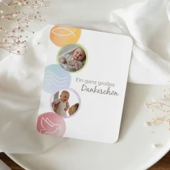 Danksagung Taufe runde Ecken "Symbole Pastell"