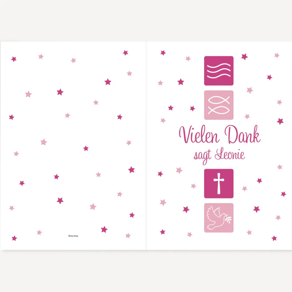 Danksagung Taufe "Symbole" pink