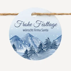 Duftkerze Vanille mit Korkdeckel + Anhänger geschäftlich "Winterlandschaft Berge"