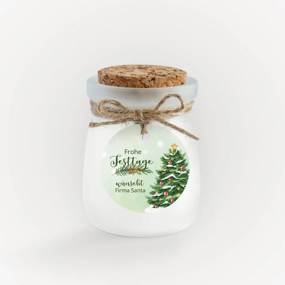Duftkerze Vanille mit Korkdeckel + Anhänger geschäftlich "Weihnachtsbaum"