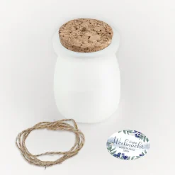 Duftkerze Vanille mit Korkdeckel + Anhänger geschäftlich "Winterlandschaft"