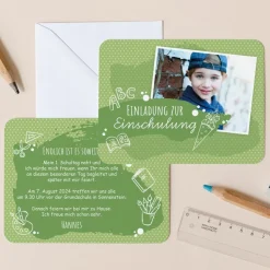 Einladung Einschulung Junge "Farbklecks" grün
