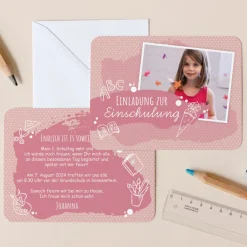 Einladung Einschulung Mädchen "Farbklecks" rosa