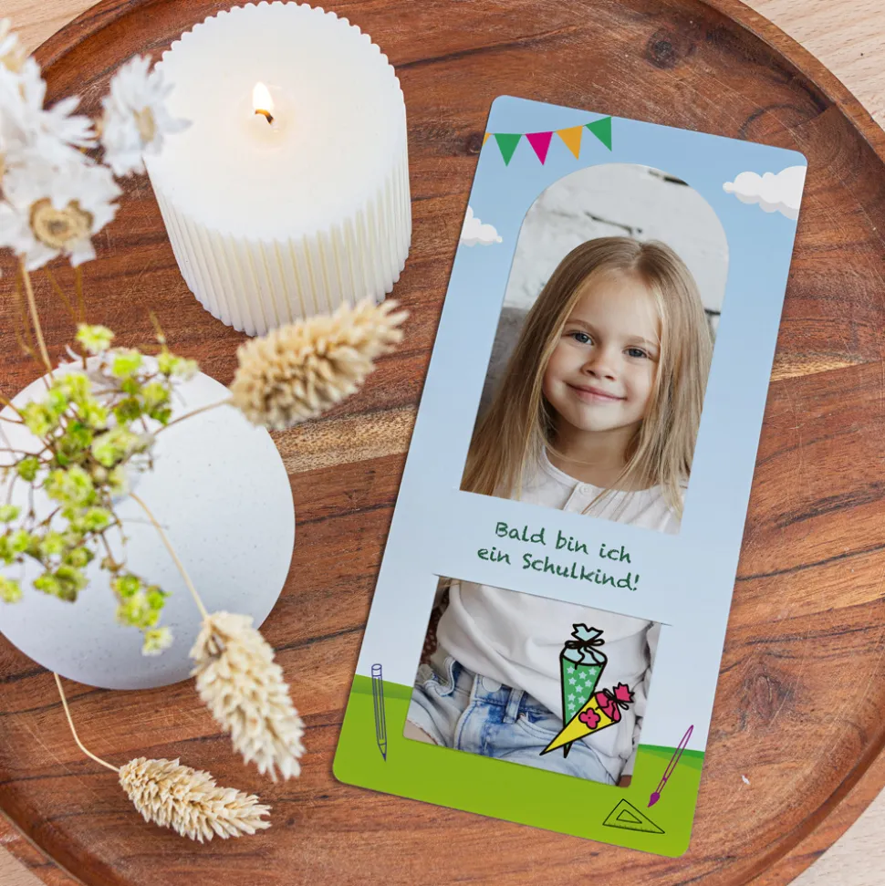 Einladung Einschulung mit Lesezeichen "Zuckertüte"