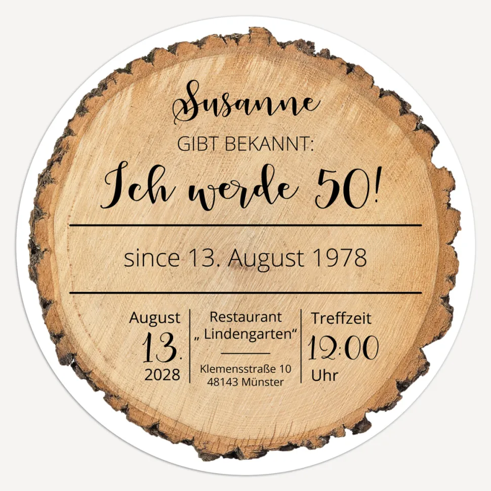 Einladung 50. Geburtstag "Baumscheibe"