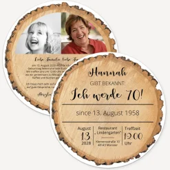 Einladung 70. Geburtstag "Baumscheibe"