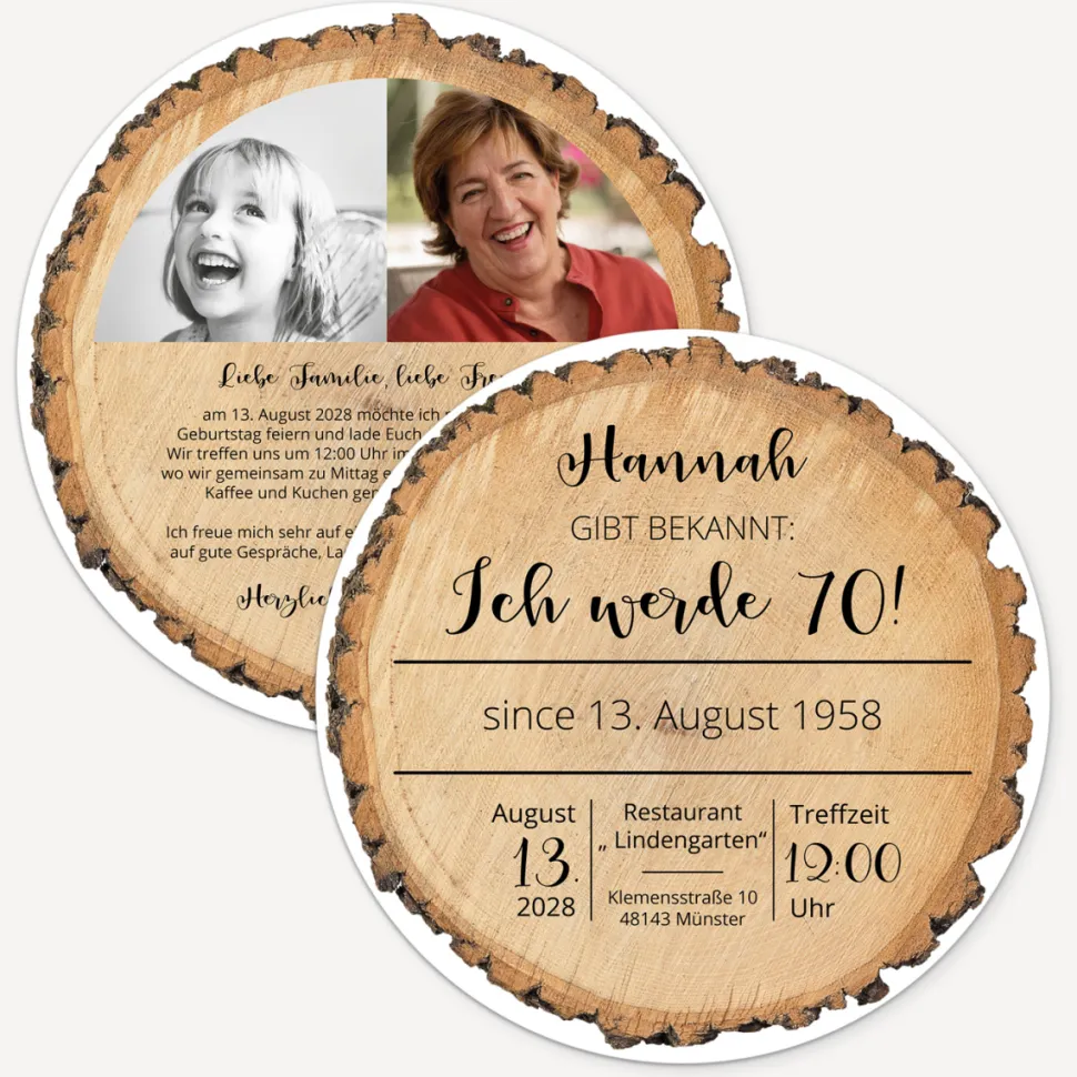 Einladung 70. Geburtstag "Baumscheibe"