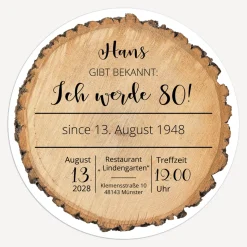 Einladung 80. Geburtstag "Baumscheibe"