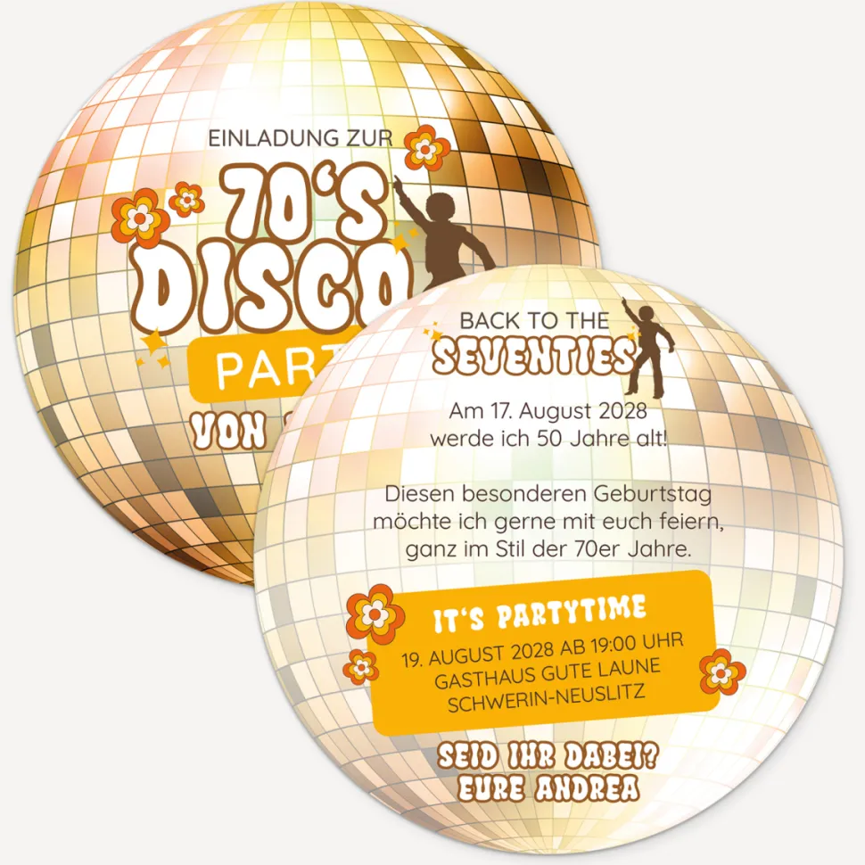 Einladung Geburtstag "70er Party"