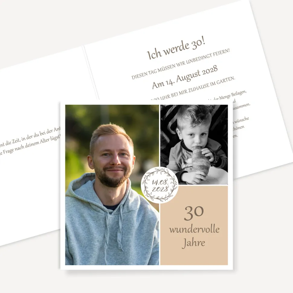 Einladung 30. Geburtstag Klappkarte quadratisch "Vintage Dreams"