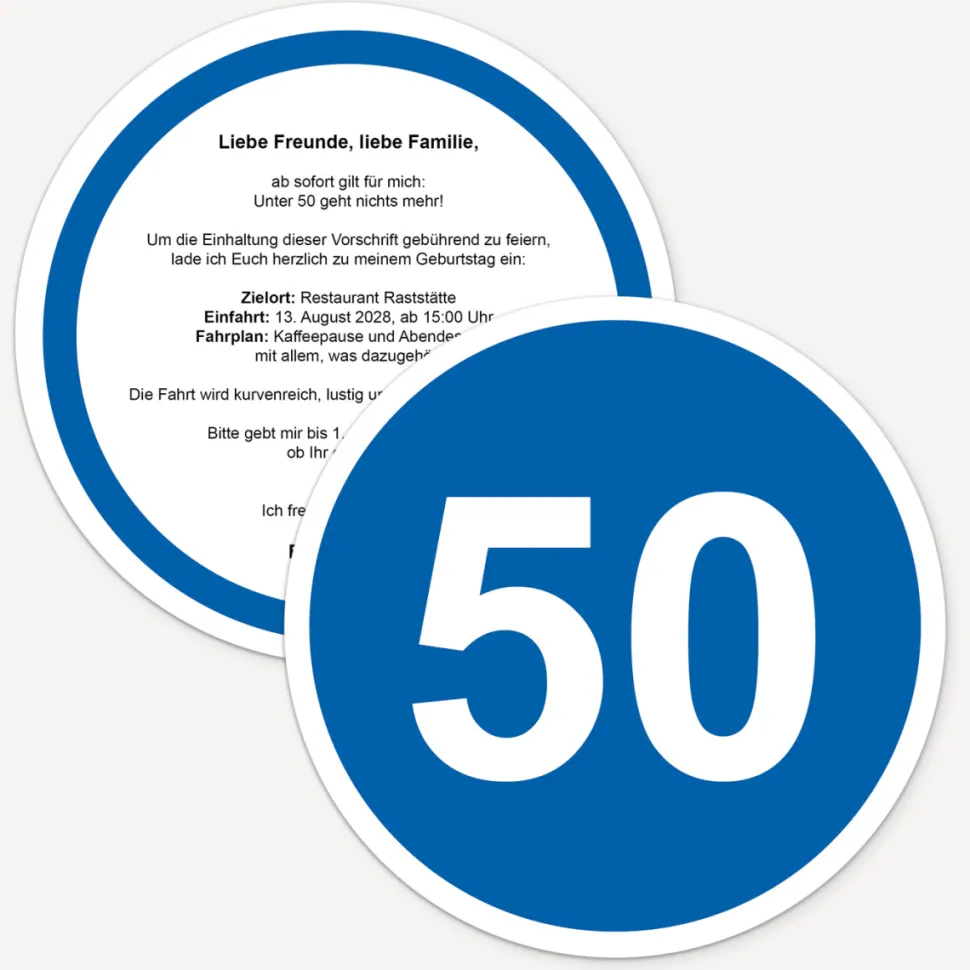 Einladung 50. Geburtstag "Mindestgeschwindigkeit"
