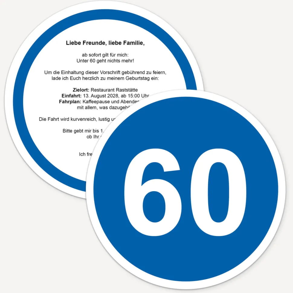 Einladung 60. Geburtstag "Mindestgeschwindigkeit"