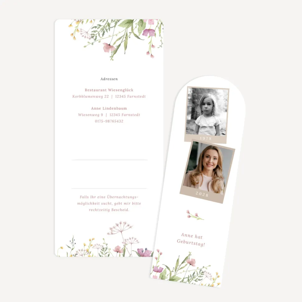 Einladung 50. Geburtstag mit Lesezeichen "Blooming Romance"