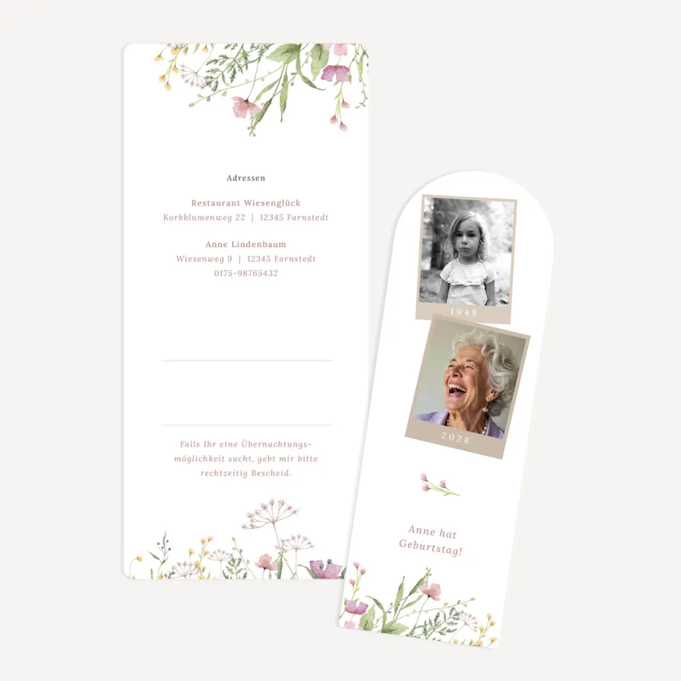 Einladung 80. Geburtstag mit Lesezeichen "Blooming Romance"
