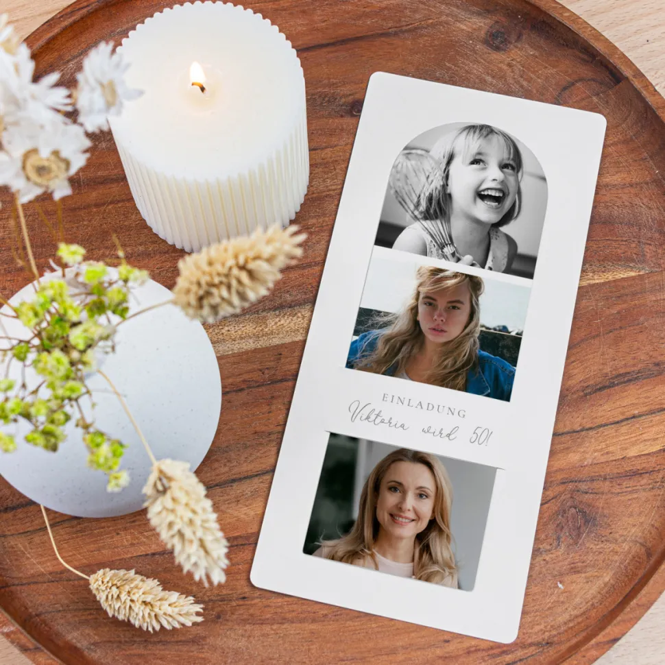 Einladung 50. Geburtstag mit Lesezeichen "Trilogie"