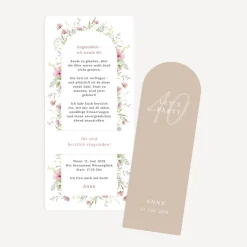 Einladung 40. Geburtstag mit Lesezeichen "Blooming Romance"