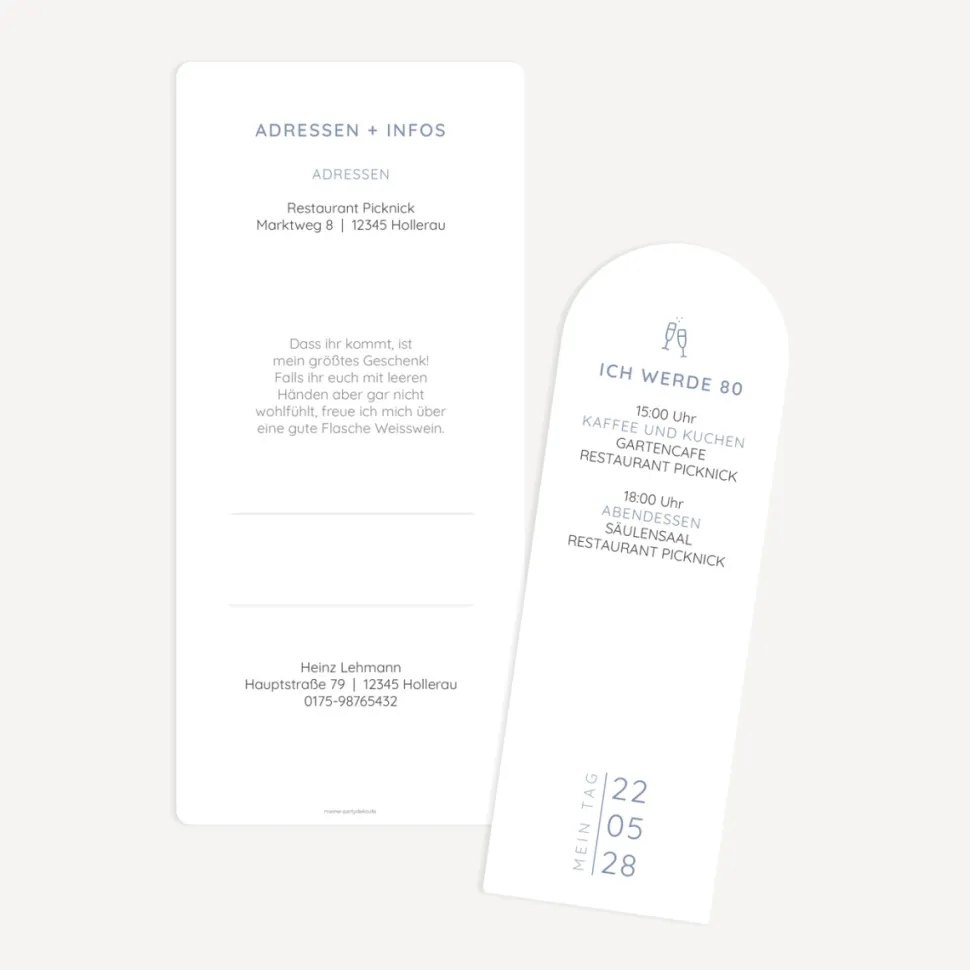 Einladung 80. Geburtstag mit Lesezeichen "Perfect Day"
