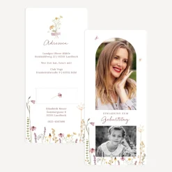 Einladung 40. Geburtstag mit Lesezeichen "Wildromantische Blüten"