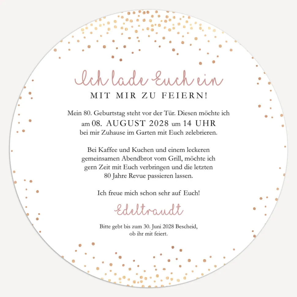 Einladung 80. Geburtstag "Roségold Sparkles"