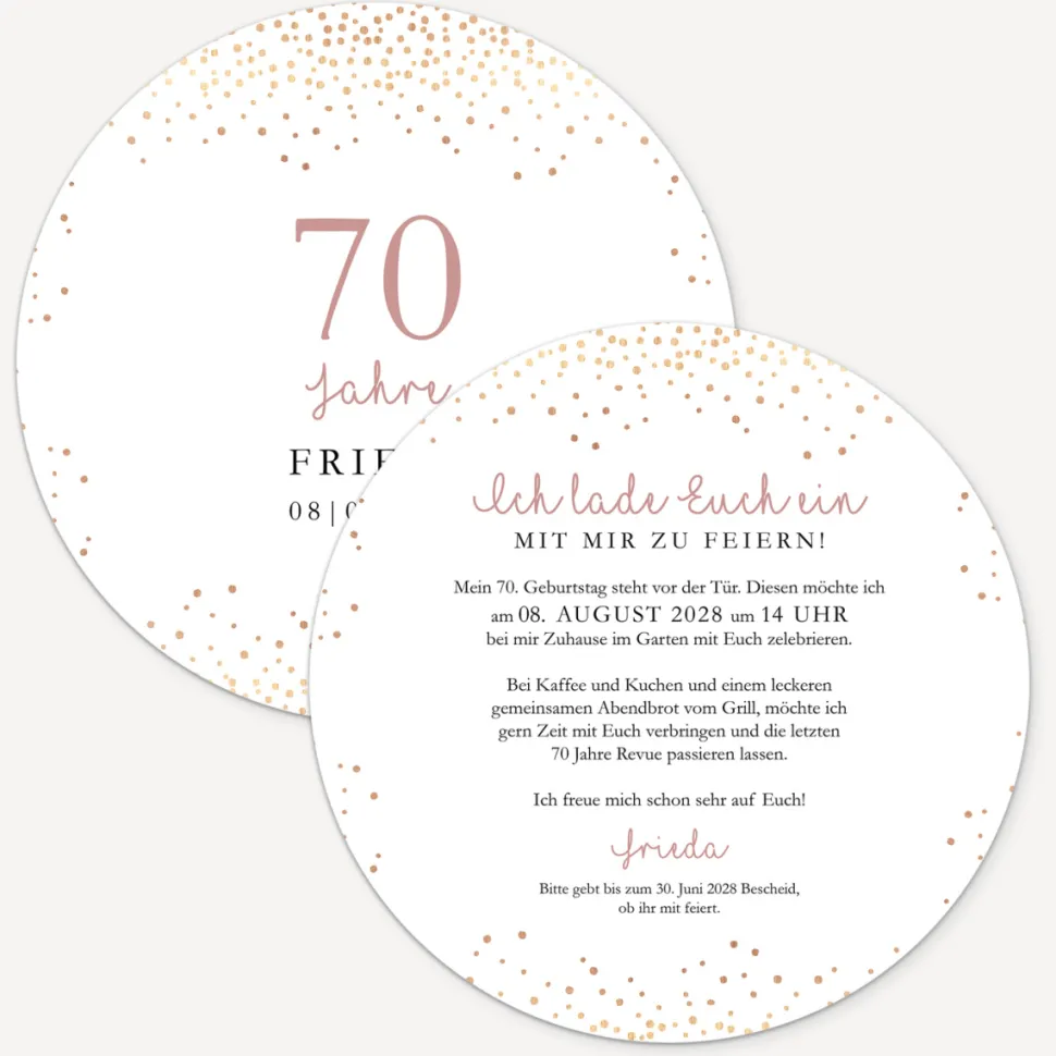 Einladung 70. Geburtstag "Roségold Sparkles"